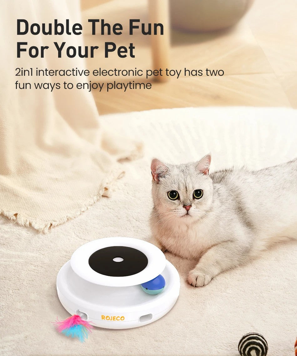 ROJECO 2-in-1 Cat Teaser Toy with Feather Wand & Fun Balls