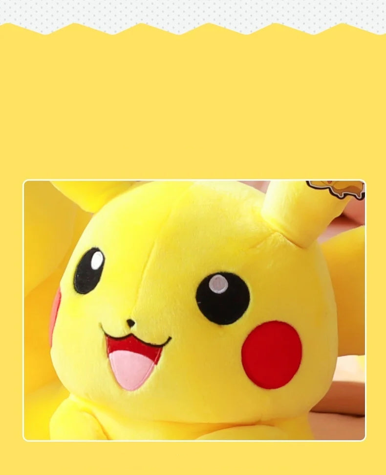 Plush toy resembling Pikachu on a yellow background with 'Details show' text.