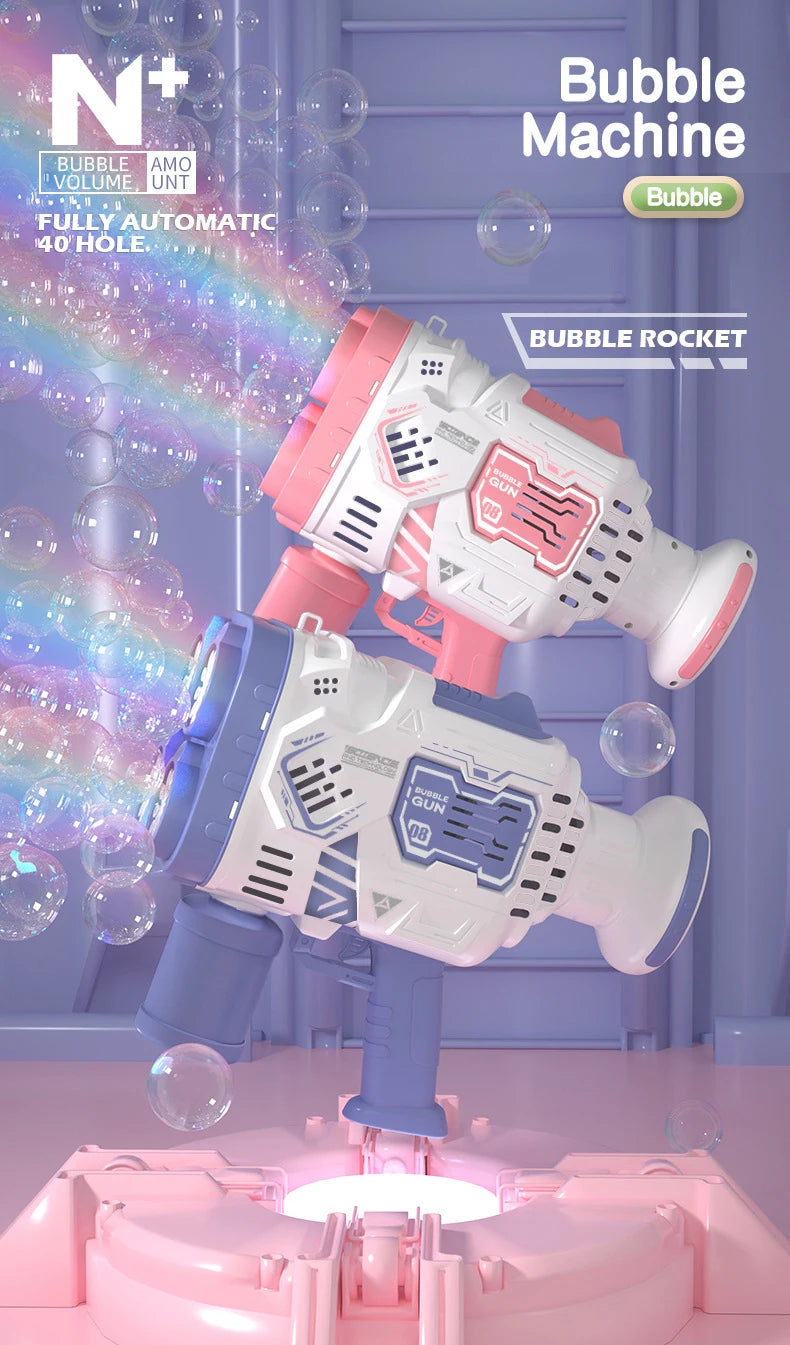 Electric Launcher Bubble Gun – LED Light, Continuous Bubbles for Kids