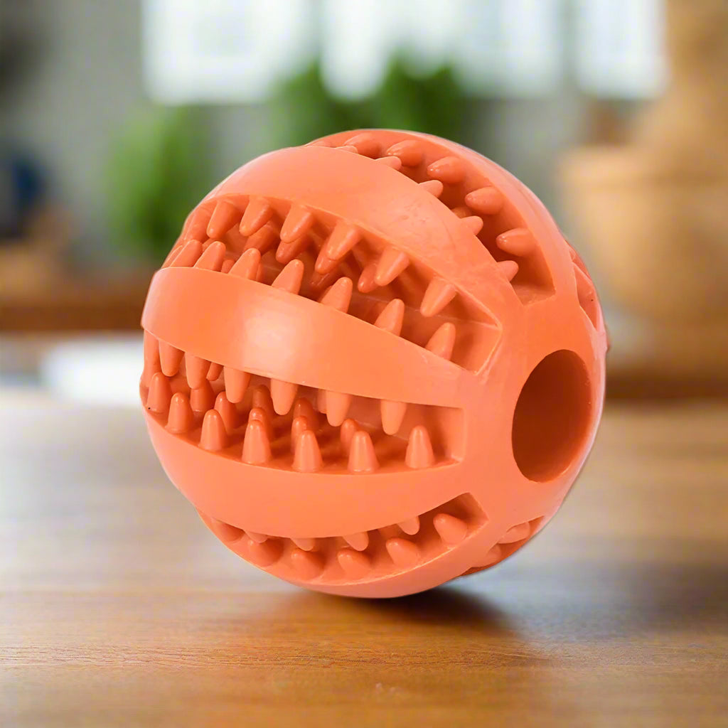 Natural Rubber Dog Chew Ball – Tough Tooth-Cleaning Interactive Treat Toy