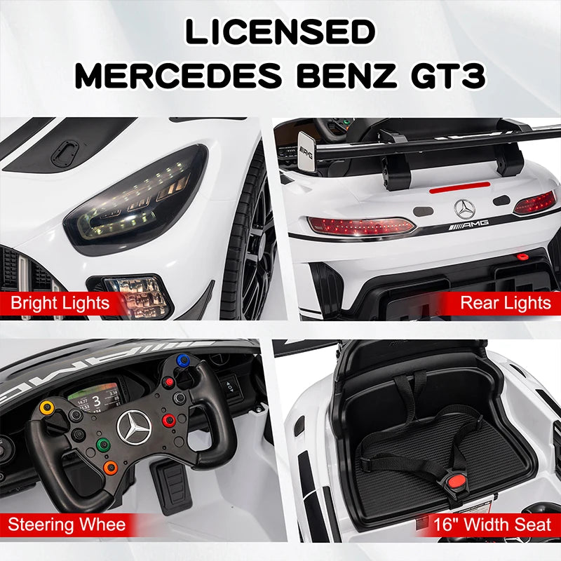 Licensed Mercedes-Benz GT3 12V Kids Ride-On Car with Remote Control & LED Lights
