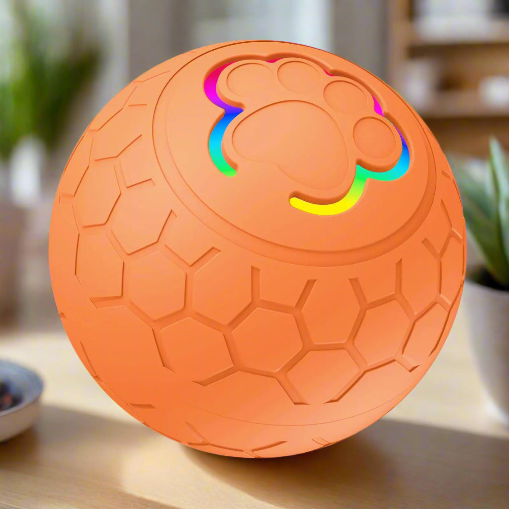 Orange ball with a textured surface and colorful accents on a white background