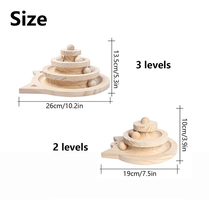Wooden toy stacker with measurements on a white background