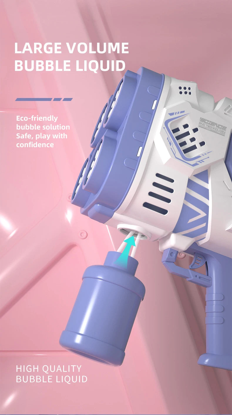 Electric Launcher Bubble Gun – LED Light, Continuous Bubbles for Kids