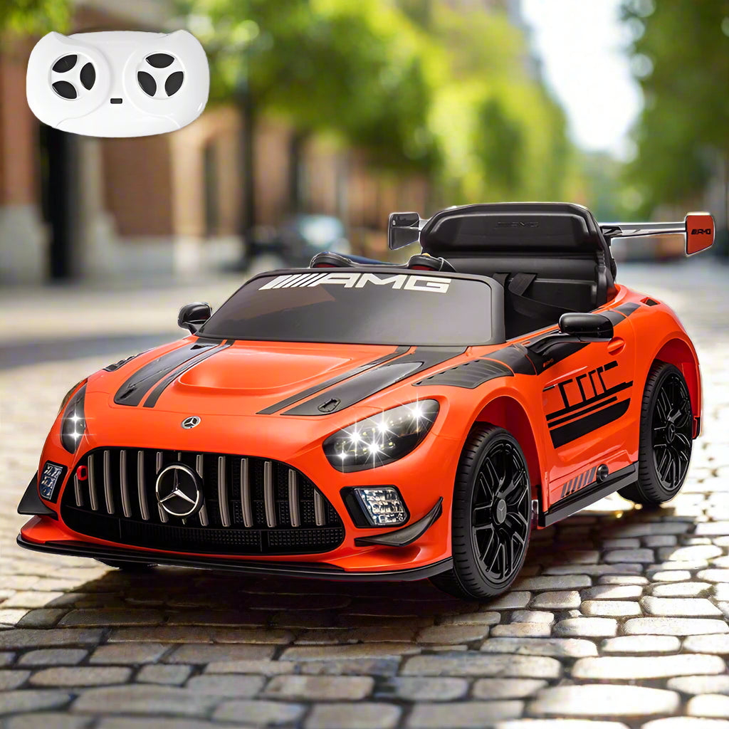 Orange toy car with Mercedes-Benz logo and remote control