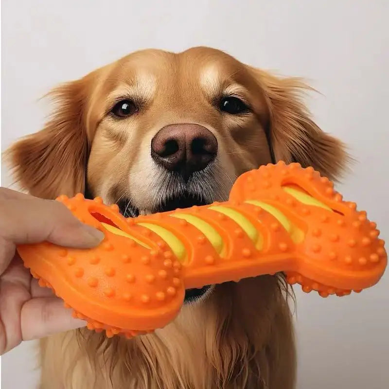 Rubber Bone Dog Chew Toy – Bite-Resistant Squeaky Fun for Puppies