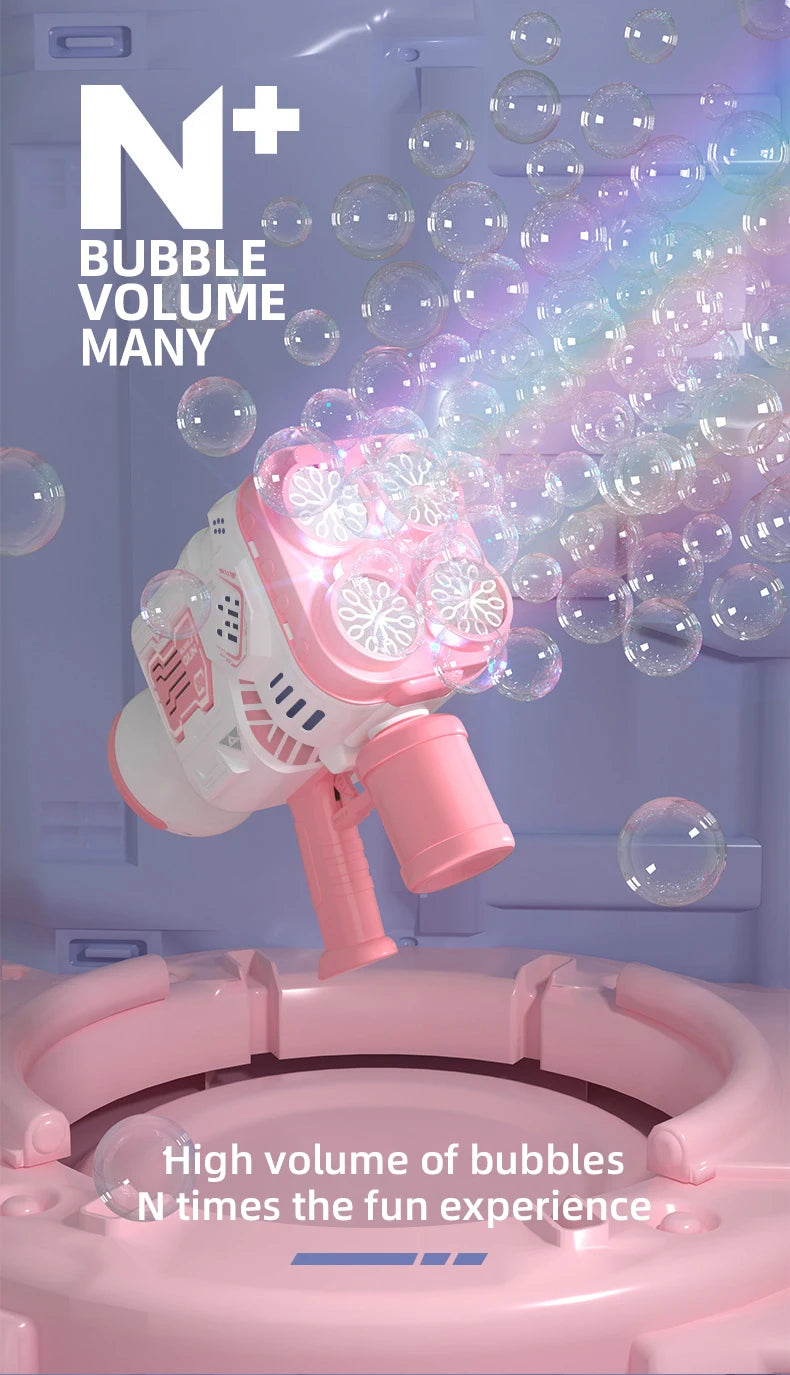 Electric Launcher Bubble Gun – LED Light, Continuous Bubbles for Kids