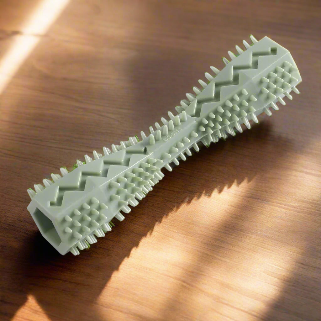 Green dog toy on a white background