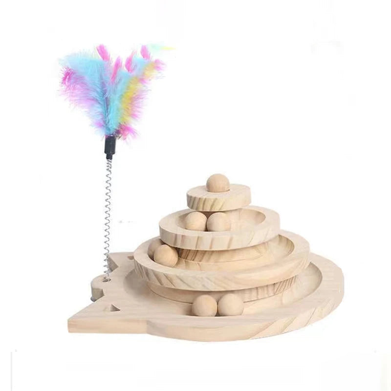 Wooden toy with colorful feather
