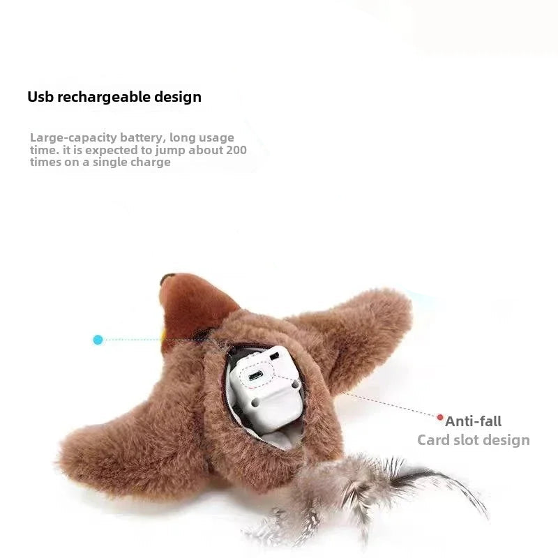 Rechargeable Interactive Bird Cat Toy with Chirping Sound & Flapping Wings
