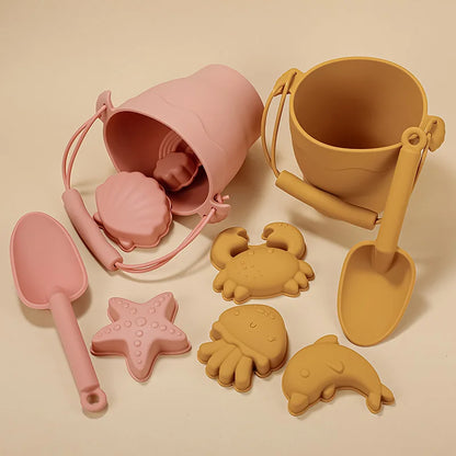 8-Piece Silicone Beach Toy Set for Kids – Bucket & Sand Molds | Tots N Paws