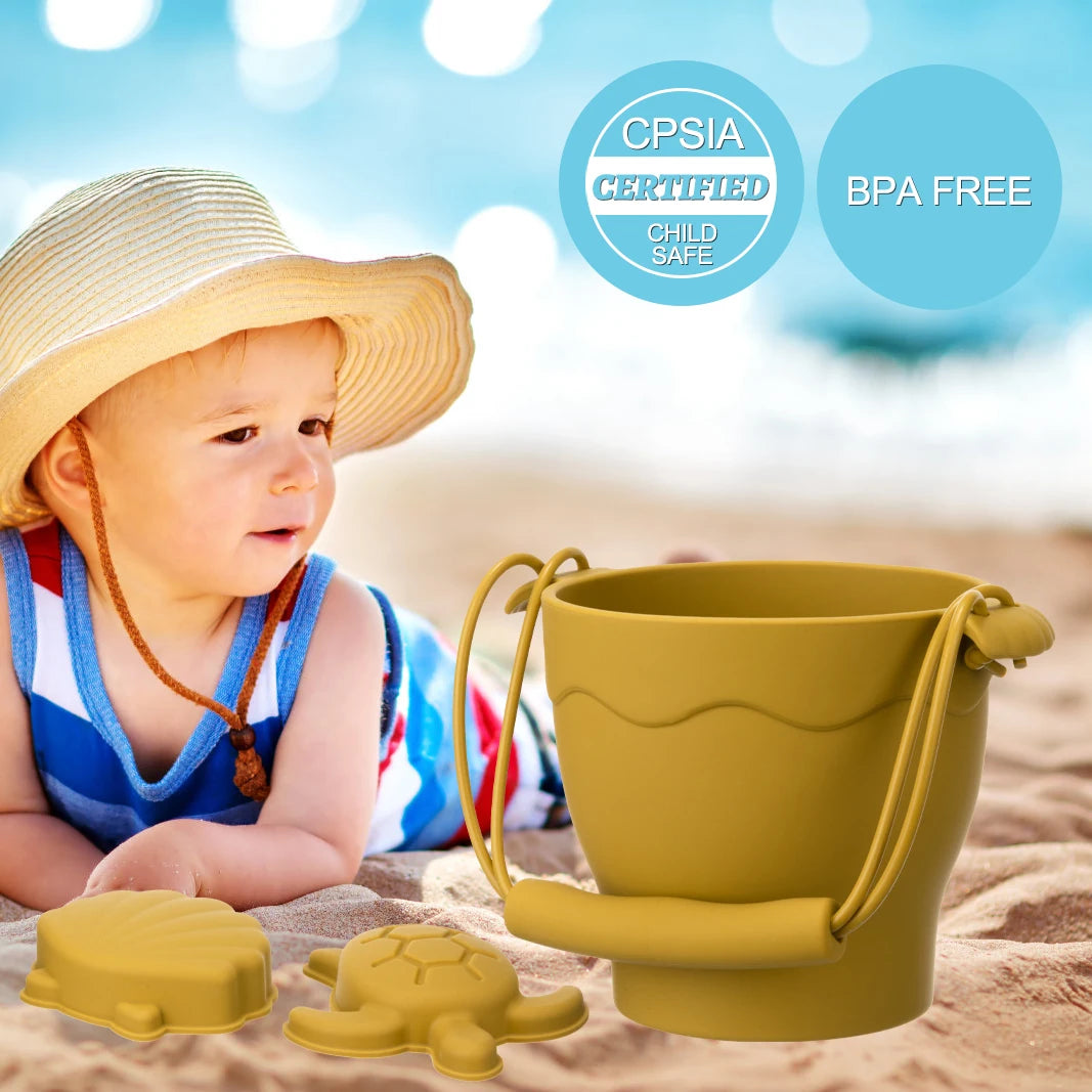 8-Piece Silicone Beach Toy Set for Kids – Bucket & Sand Molds | Tots N Paws
