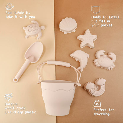 8-Piece Silicone Beach Toy Set for Kids – Bucket & Sand Molds | Tots N Paws