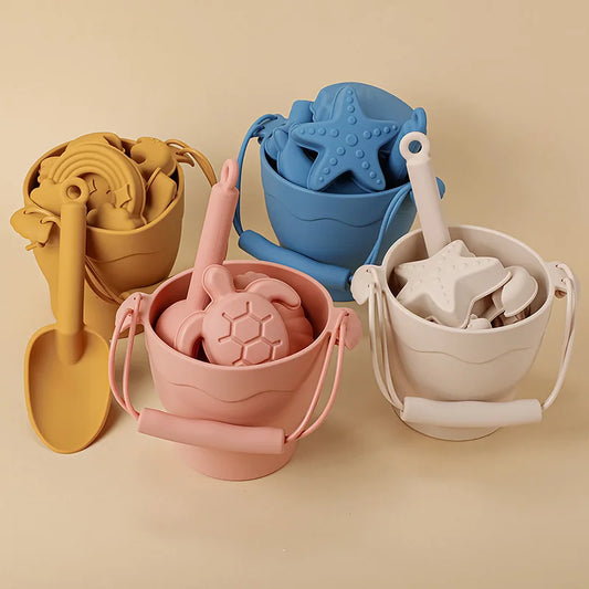 8-Piece Silicone Beach Toy Set for Kids – Bucket & Sand Molds | Tots N Paws