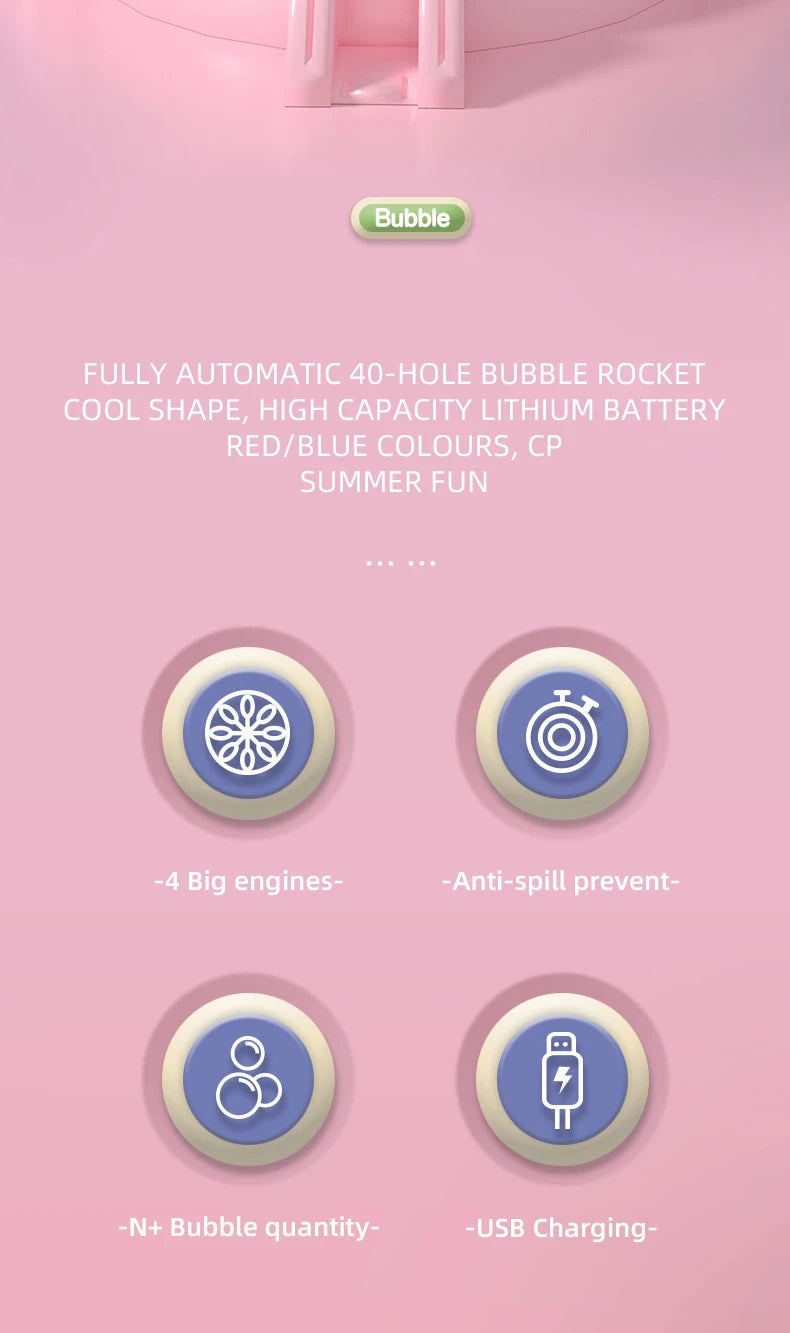 Electric Launcher Bubble Gun – LED Light, Continuous Bubbles for Kids