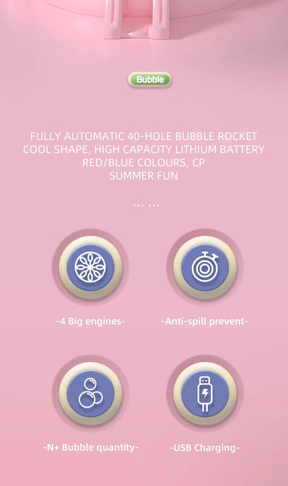 Electric Launcher Bubble Gun – LED Light, Continuous Bubbles for Kids