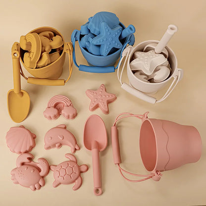 8-Piece Silicone Beach Toy Set for Kids – Bucket & Sand Molds | Tots N Paws