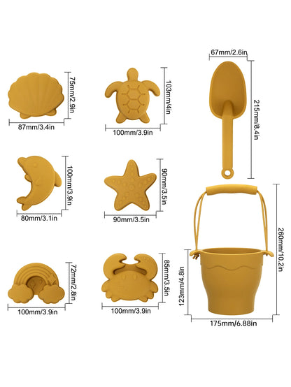 8-Piece Silicone Beach Toy Set for Kids – Bucket & Sand Molds | Tots N Paws