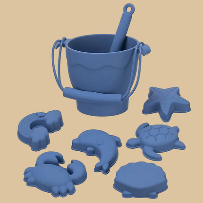 8-Piece Silicone Beach Toy Set for Kids – Bucket & Sand Molds | Tots N Paws