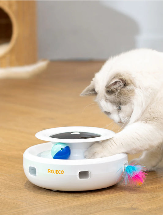 ROJECO 2-in-1 Cat Teaser Toy with Feather Wand & Fun Balls