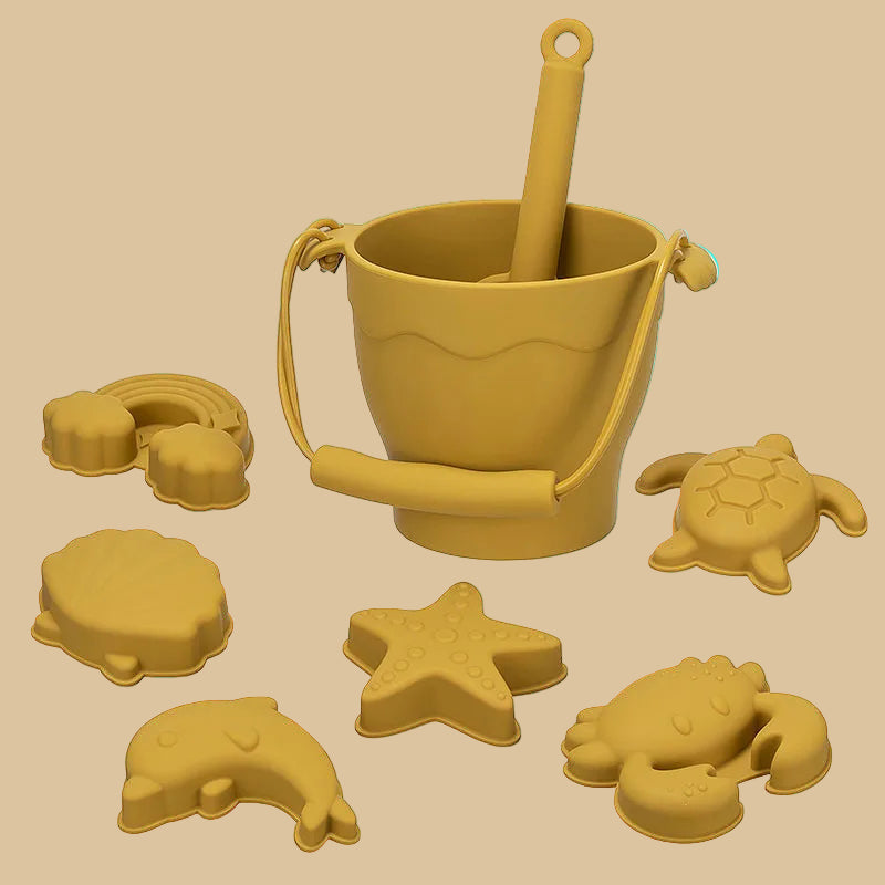 8-Piece Silicone Beach Toy Set for Kids – Bucket & Sand Molds | Tots N Paws