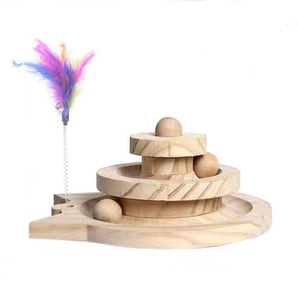 Wooden cat toy with feather