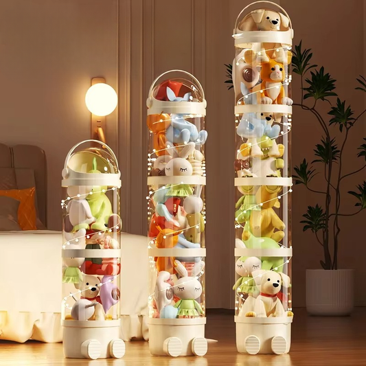 Transparent Plush Toy Tower – Display, Store & Roll Away Clutter
