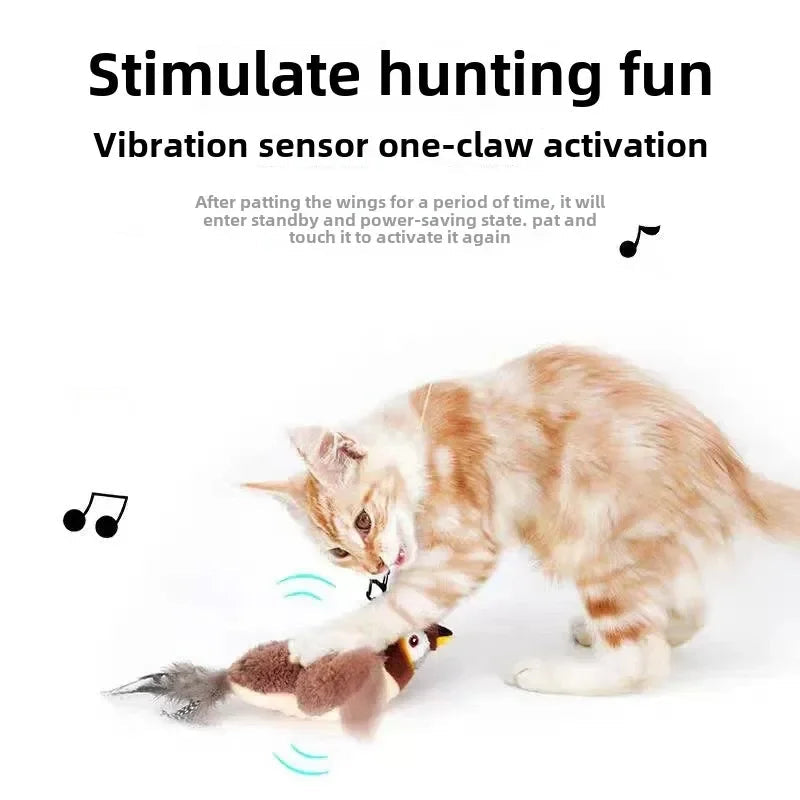 Cat playing with a toy that stimulates hunting fun with vibration sensor activation.