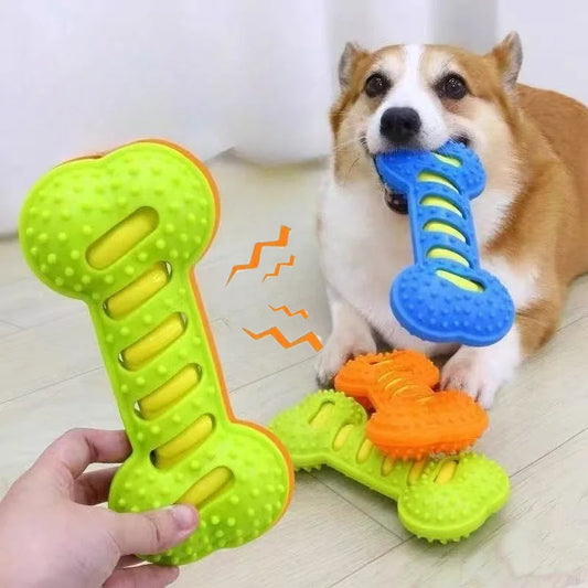 Rubber Bone Dog Chew Toy – Bite-Resistant Squeaky Fun for Puppies