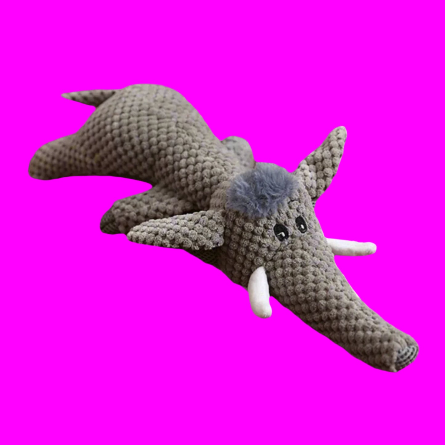 Crocheted toy elephant on a white background