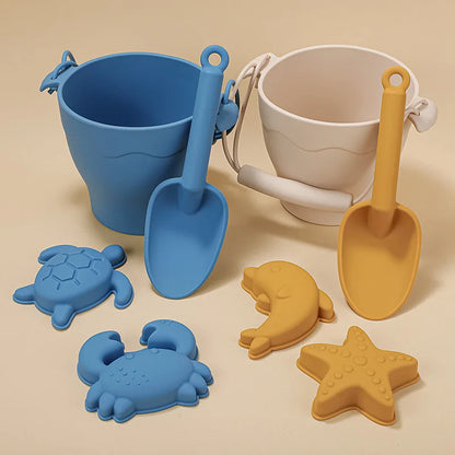 8-Piece Silicone Beach Toy Set for Kids – Bucket & Sand Molds | Tots N Paws