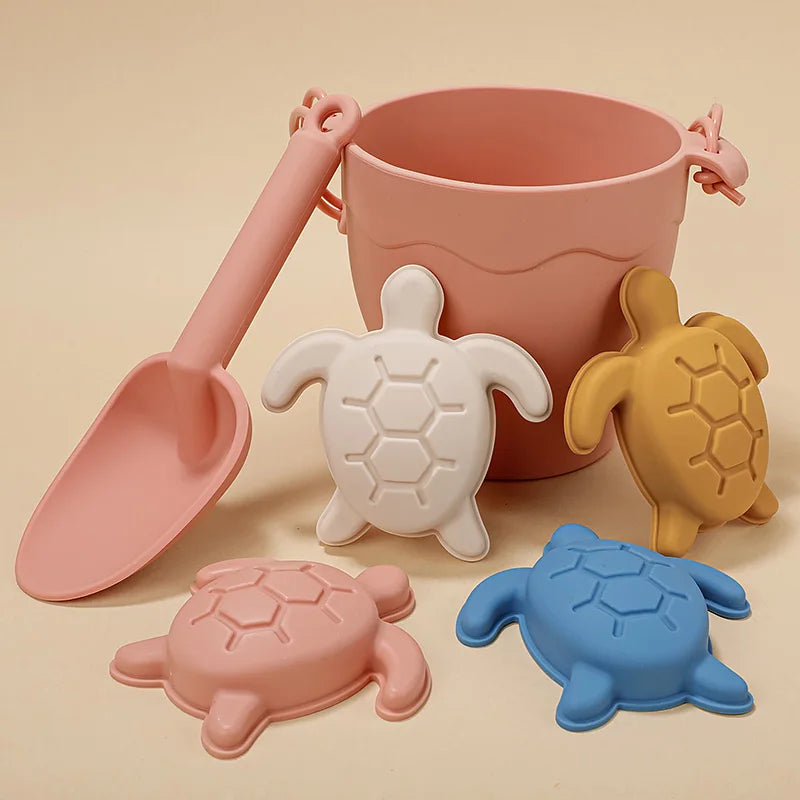 8-Piece Silicone Beach Toy Set for Kids – Bucket & Sand Molds | Tots N Paws