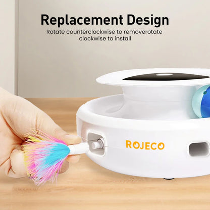 ROJECO 2-in-1 Cat Teaser Toy with Feather Wand & Fun Balls