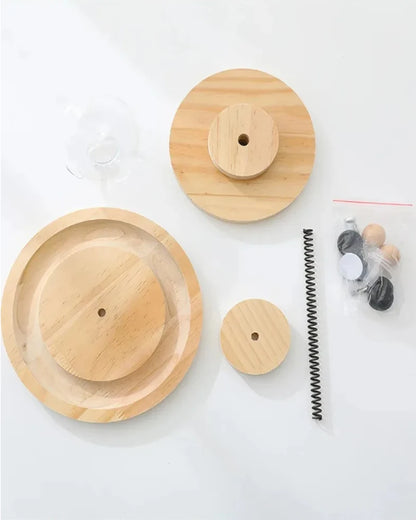 Wooden Multi-Level Cat Toy Tower with Disc