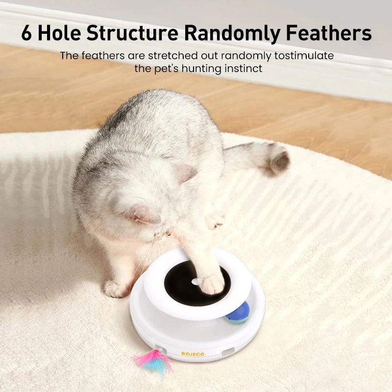 ROJECO 2-in-1 Cat Teaser Toy with Feather Wand & Fun Balls