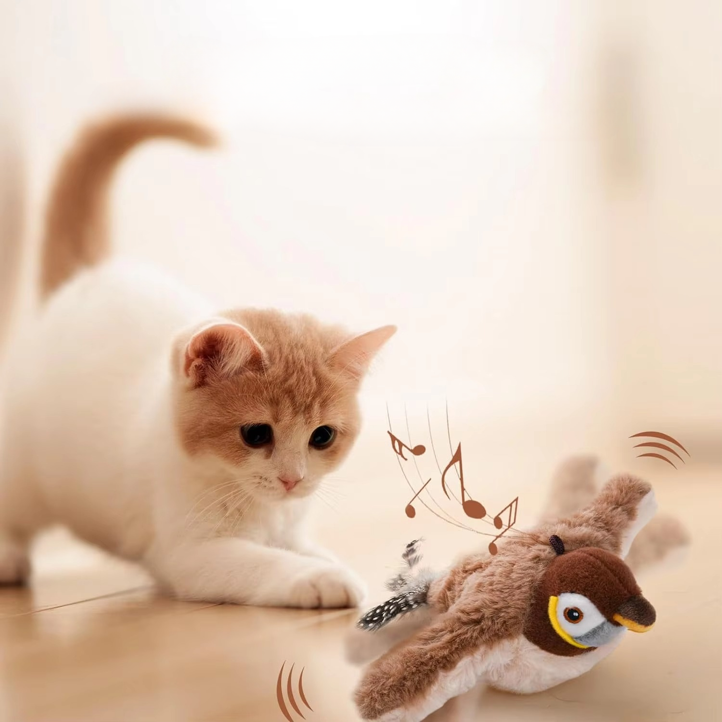 Rechargeable Interactive Bird Cat Toy with Chirping Sound & Flapping Wings
