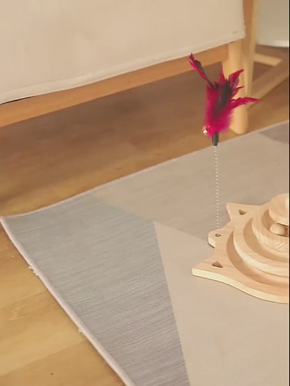 Wooden Multi-Level Cat Toy Tower with Disc
